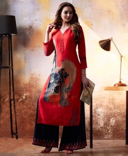Red Rayon Printed Palazzo Suits