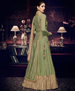 Pista Green Georgette Embroidery Long Choli Lehengas