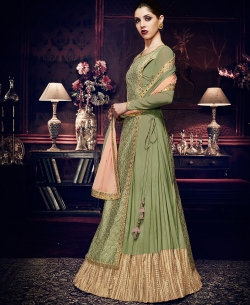 Pista Green Georgette Embroidery Long Choli Lehengas