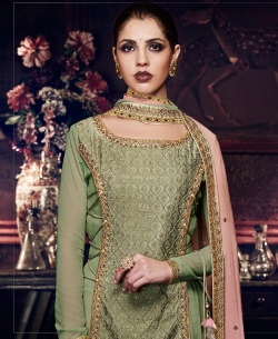Pista Green Georgette Embroidery Long Choli Lehengas