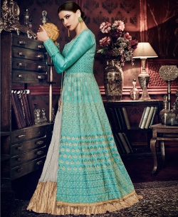 Rama Green Silk Embroidery Long Choli Lehengas