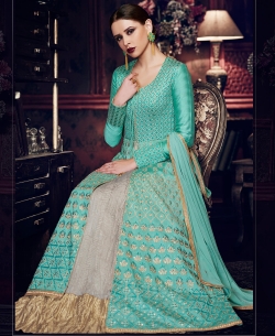 Rama Green Silk Embroidery Long Choli Lehengas
