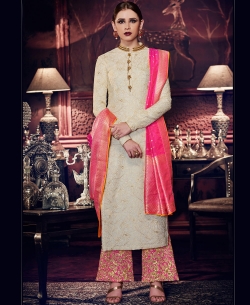 Off White Silk Printed Palazzo Suits
