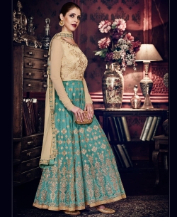 Rama Green Silk Embroidery Gowns