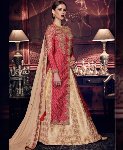 Pink Silk Embroidery Long Choli Lehengas