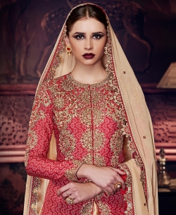Pink Silk Embroidery Long Choli Lehengas