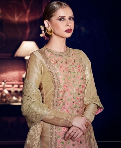 Chickoo Silk Embroidery Long Choli Lehengas