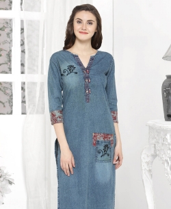 Blue Denim Plain Straight Cut Kurtis