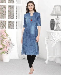 Blue Denim Plain Straight Cut Kurtis