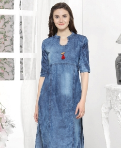 Blue Denim Plain Straight Cut Kurtis