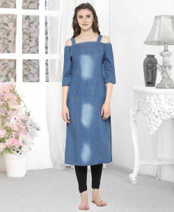 Blue Denim Plain Straight Cut Kurtis