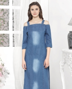 Blue Denim Plain Straight Cut Kurtis