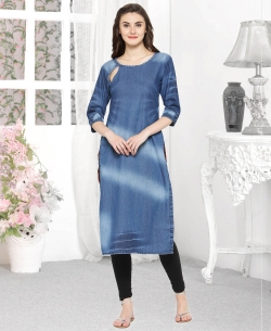 Blue Denim Plain Straight Cut Kurtis