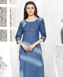Blue Denim Plain Straight Cut Kurtis