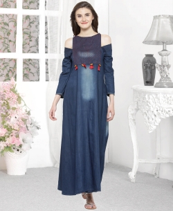 Dark Blue Denim Plain Anarkali Kurtis