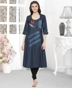 Blue Denim Plain Anarkali Kurtis