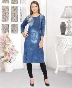 Blue Denim Plain Straight Cut Kurtis