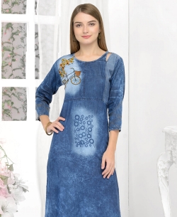 Blue Denim Plain Straight Cut Kurtis