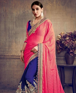 Pink Maya Chiffon Embroidery Half And Half Sarees