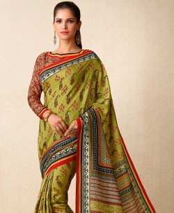 Lime Green Tusser Silk Printed Regular Sarees
