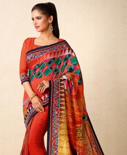 Orange Tusser Silk Printed Regular Sarees