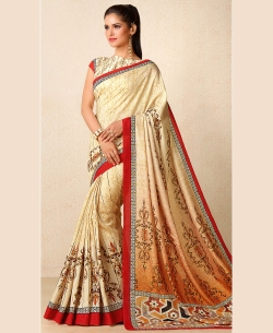 Cream Tusser Silk Printed Regular Sarees