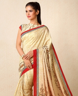 Cream Tusser Silk Printed Regular Sarees