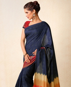 Navy Blue Tusser Silk Printed Regular Sarees