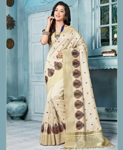 Off White Art Silk Floral Design Cotton Sarees