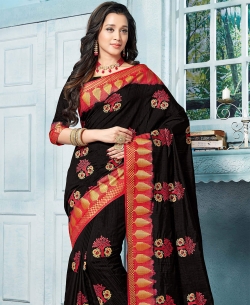 Black Art Silk Floral Design Cotton Sarees