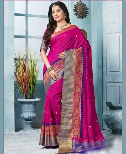 Pink Art Silk Printed Cotton Sarees
