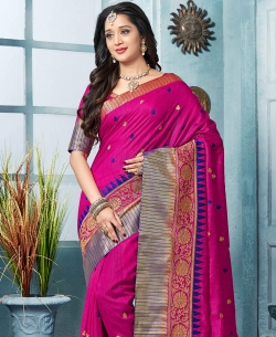 Pink Art Silk Printed Cotton Sarees