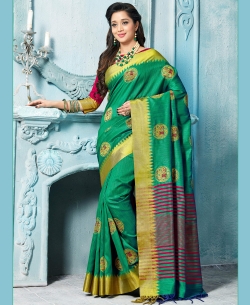 Green Art Silk Floral Design Cotton Sarees