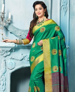 Green Art Silk Floral Design Cotton Sarees