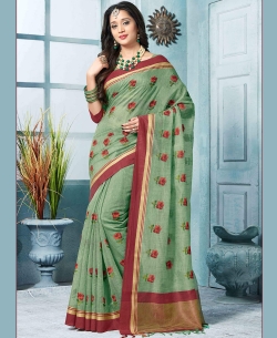 Green Art Silk Floral Design Cotton Sarees