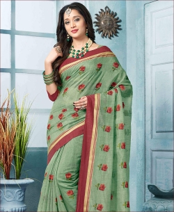 Green Art Silk Floral Design Cotton Sarees