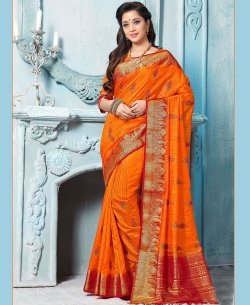 Orange Chiffon Printed Cotton Sarees