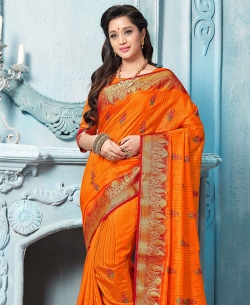 Orange Chiffon Printed Cotton Sarees
