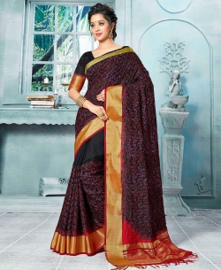 Black Art Silk Printed Cotton Sarees