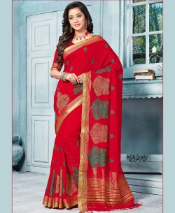 Red Art Silk Printed Cotton Sarees