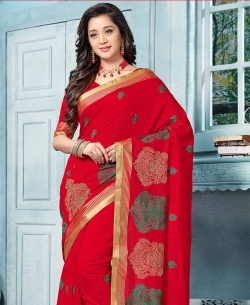 Red Art Silk Printed Cotton Sarees