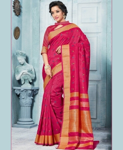 Pink Art Silk Printed Cotton Sarees