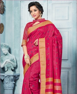Pink Art Silk Printed Cotton Sarees