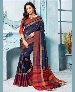 Dark Blue Cotton Silk Printed Cotton Sarees