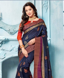 Dark Blue Cotton Silk Printed Cotton Sarees
