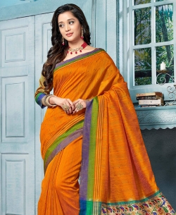 Gold Yellow Art Silk Floral Design Cotton Sarees