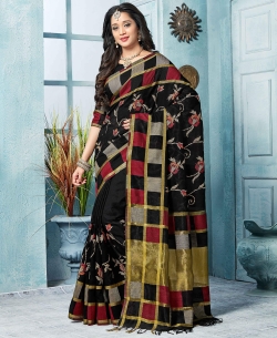 Black Art Silk Floral Design Cotton Sarees