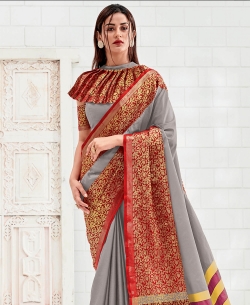 Grey Silk Zari Work Traditional Sarees