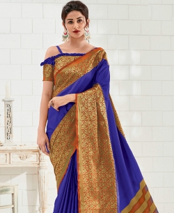 Blue Silk Zari Work Traditional Sarees
