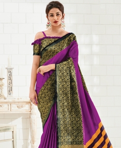 Magenta Silk Zari Work Traditional Sarees